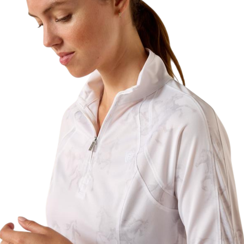 Baselayer con zip donna Sunstopper 3.0 stampato white mirage