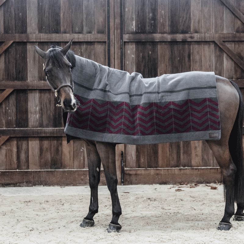 Kentucky Horsewear - Grey/burgundy heavy fishbone square drying rug | - Ohlala