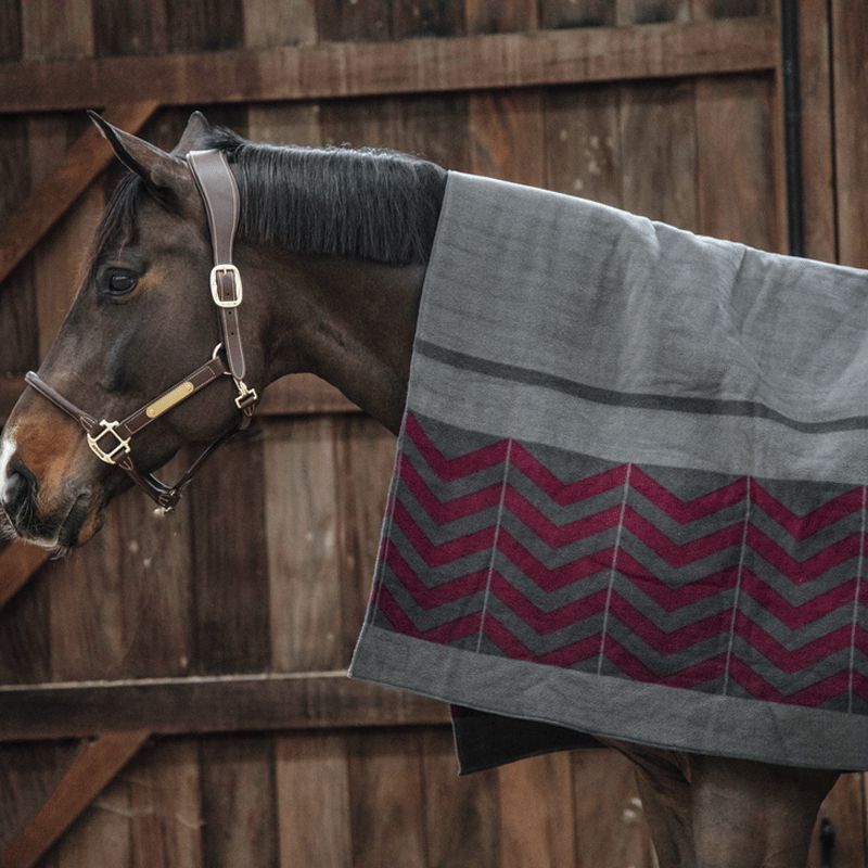 Kentucky Horsewear - Grey/burgundy heavy fishbone square drying rug | - Ohlala