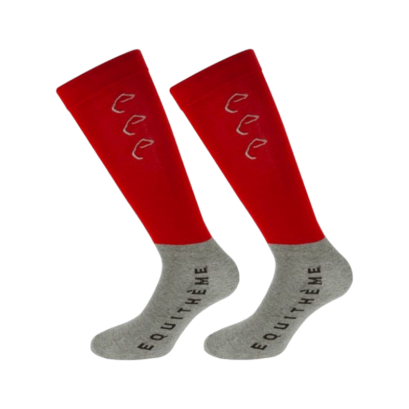 Equithème - Chaussettes d'équitation Compet rouge/gris (x2) | - Ohlala