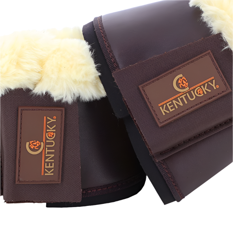 Kentucky Horsewear - Ochraniaki skórzane z barankiem brązowe/naturalne | - Ohlala