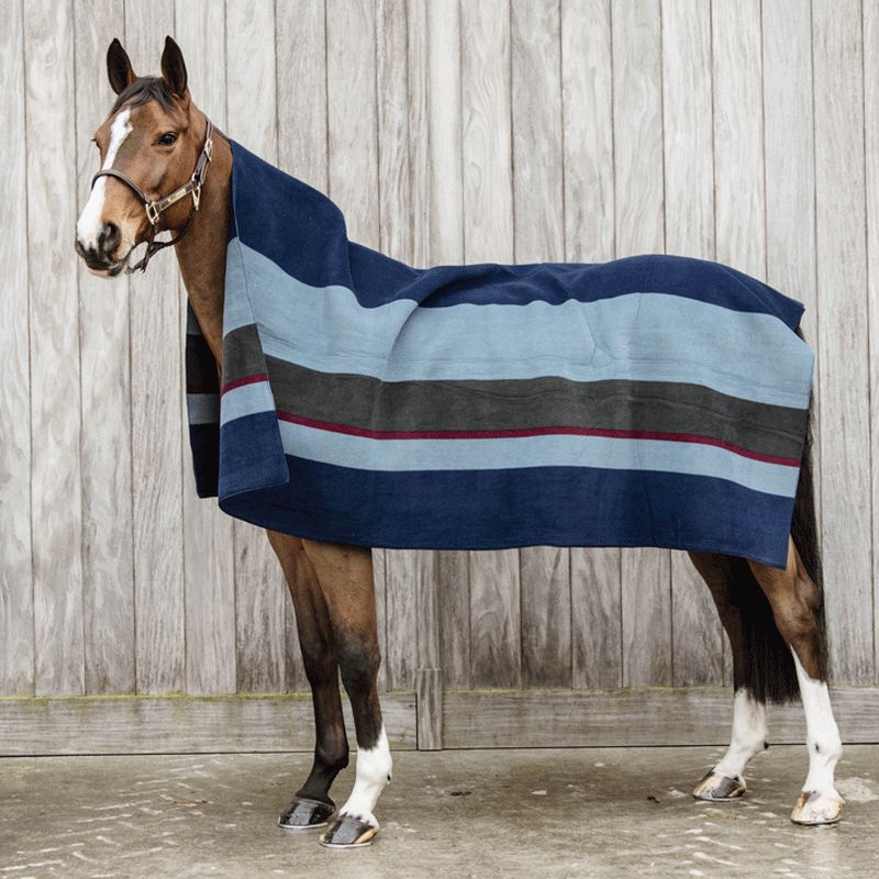 Kentucky Horsewear - Droogdeken vierkant heavy stripes marine/grijs | - Ohlala