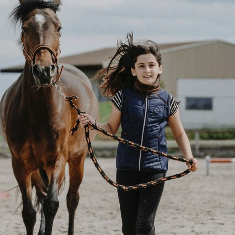 Equithème - Gilet trapuntato senza maniche bambina Luna blu navy | - Ohlala