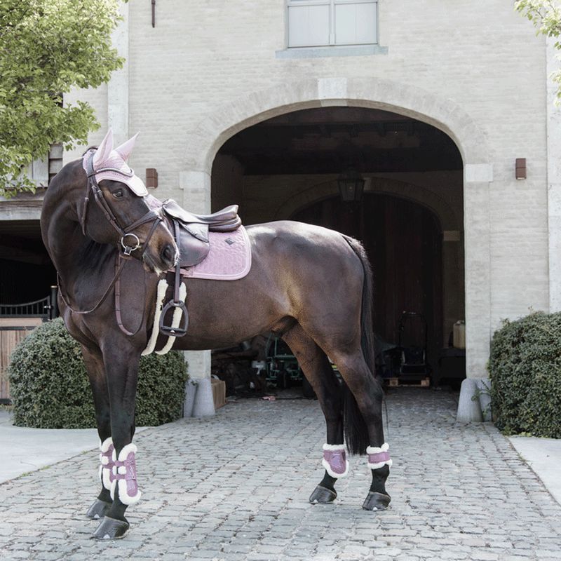 Kentucky Horsewear - Open splinterbeschermers vegan schapenvacht Bamboo Elastic oud roze | - Ohlala