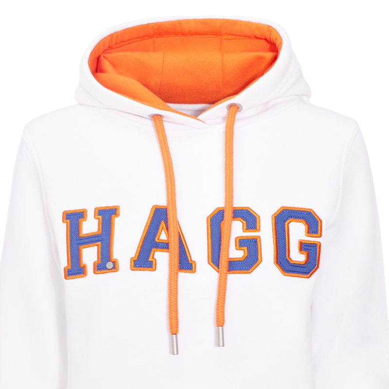 Hagg - Damen-Kapuzenpullover weiß/ orange/ königsblau | - Ohlala