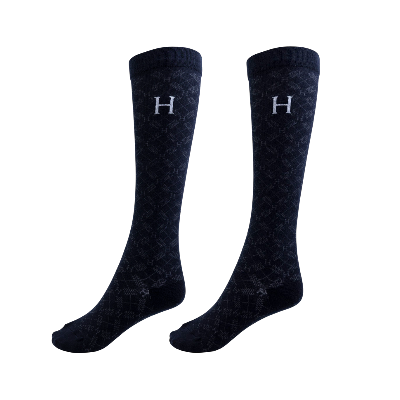 Harcour - Chaussettes d'équitation Aiko marine/ pivoine/ tartan (x3)