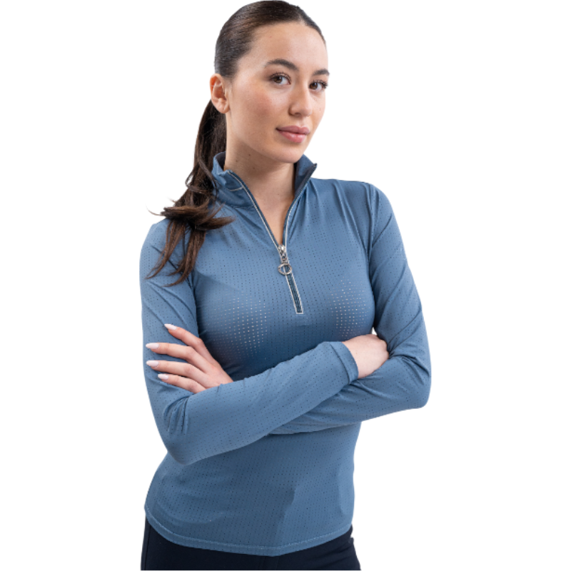 Harcour - Women's long-sleeve technical polo Breezi steel blue | - Ohlala