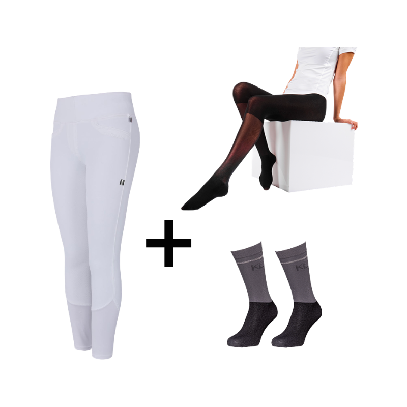 Kingsland - Pack Legging de equitación mujer KLKatja W E-Tec F-Grip blanco + Malla térmica mujer Smart Layer negro + Calcetines de equitación KLVidalia Show pack (x3) de regalo | - Ohlala