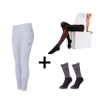 Kingsland - パック 女性用乗馬レギンス KLKatja W E-Tec K-Grip ホワイト + 女性用サーマルタイツ Smart Layer ブラック + 乗馬ソックス KLVidalia Show パック (x3) プレゼント | - Ohlala
