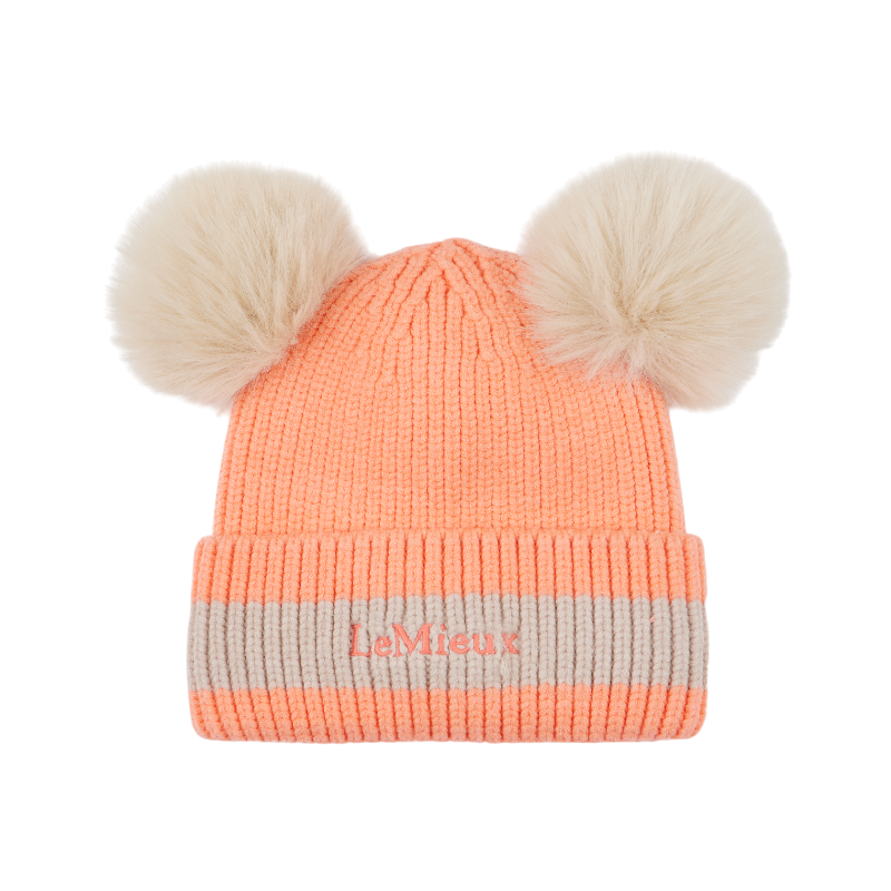 Lemieux - Bonnet enfant Mini doubles pompons peach punch | - Ohlala