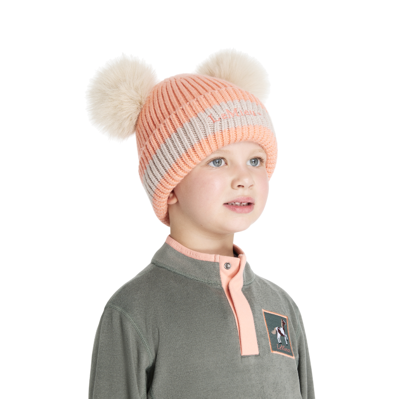 Lemieux - Gorro infantil Mini con doble pompón peach punch | - Ohlala
