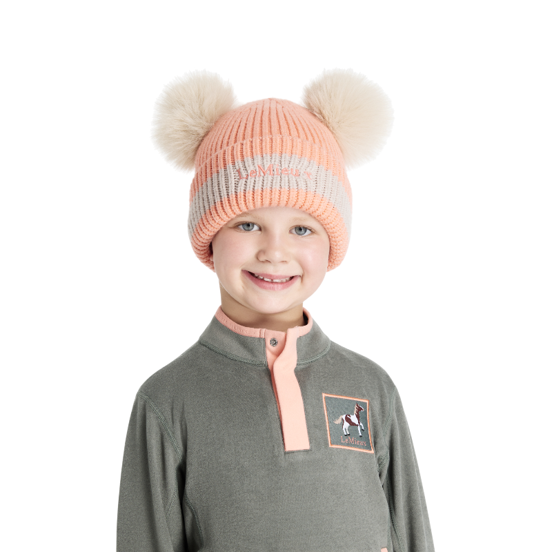 Lemieux - Gorro infantil Mini con doble pompón peach punch | - Ohlala