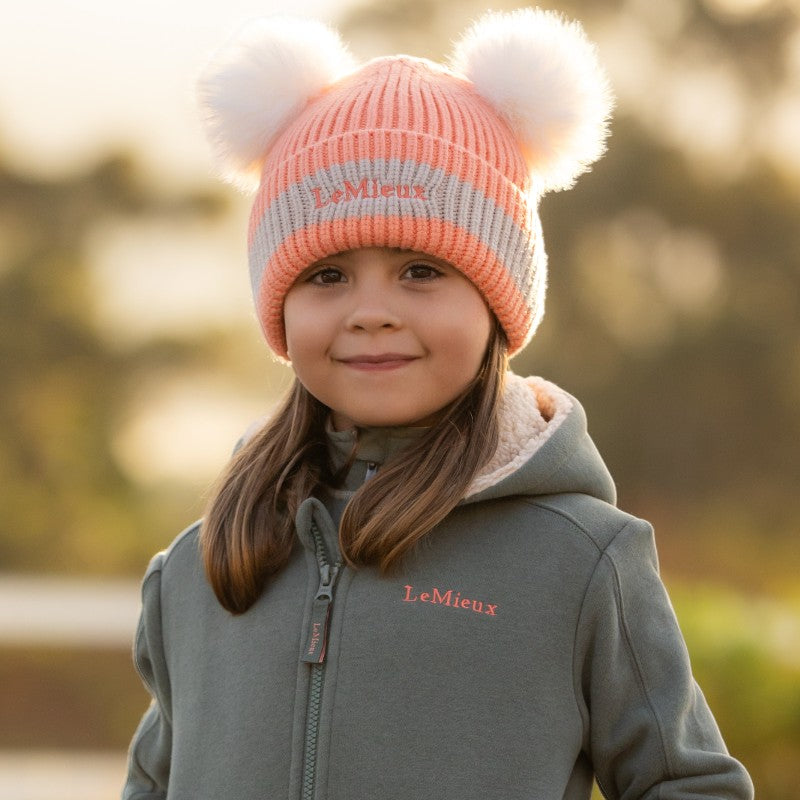 Lemieux - Gorro infantil Mini con doble pompón peach punch | - Ohlala
