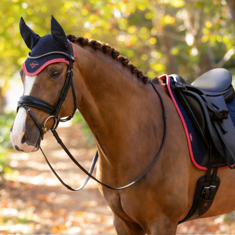 Lemieux - Classic marine/cranberry fly-repellent bonnet for horses