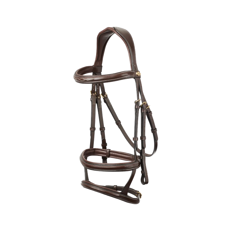 Lemieux - Bridon double muserolle Kudos havane/ laiton | - Ohlala