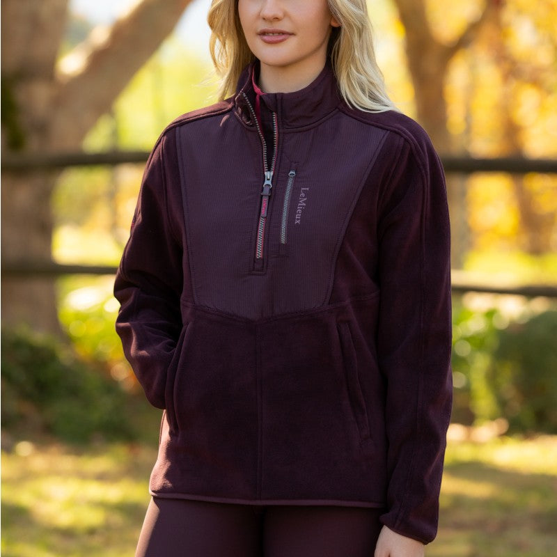 LeMieux - Dames bi-materiaal zip-neck fleece Clara damson | - Ohlala