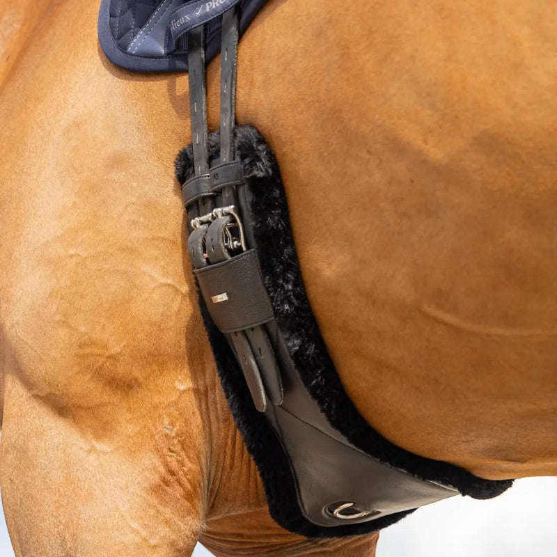 Lemieux - Sangle courte de dressage cuir doublure amovible en laine Arika noir | - Ohlala