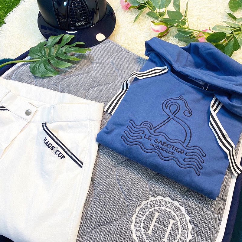 Flags & Cup - Pantaloni da equitazione Cayenne bambino bianco / blu navy | - Ohlala