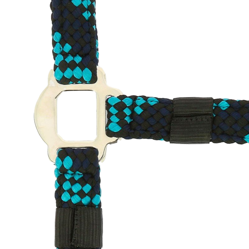 Equithème - Gevlochten halster en leilijn turquoise/marine/zwart | - Ohlala