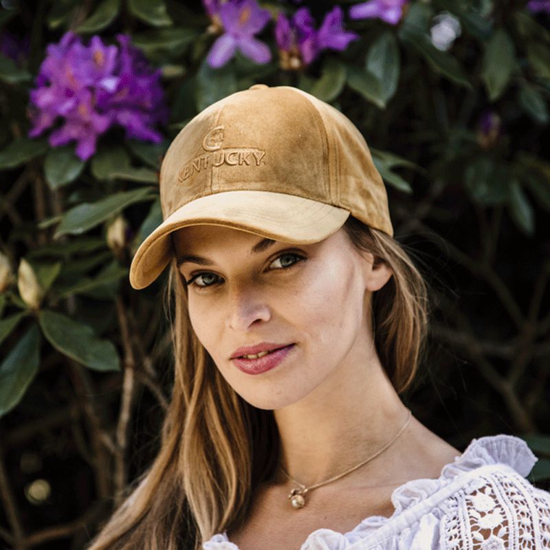 Kentucky Horsewear - Aksamitna czapka z daszkiem w kolorze musztardowym | - Ohlala