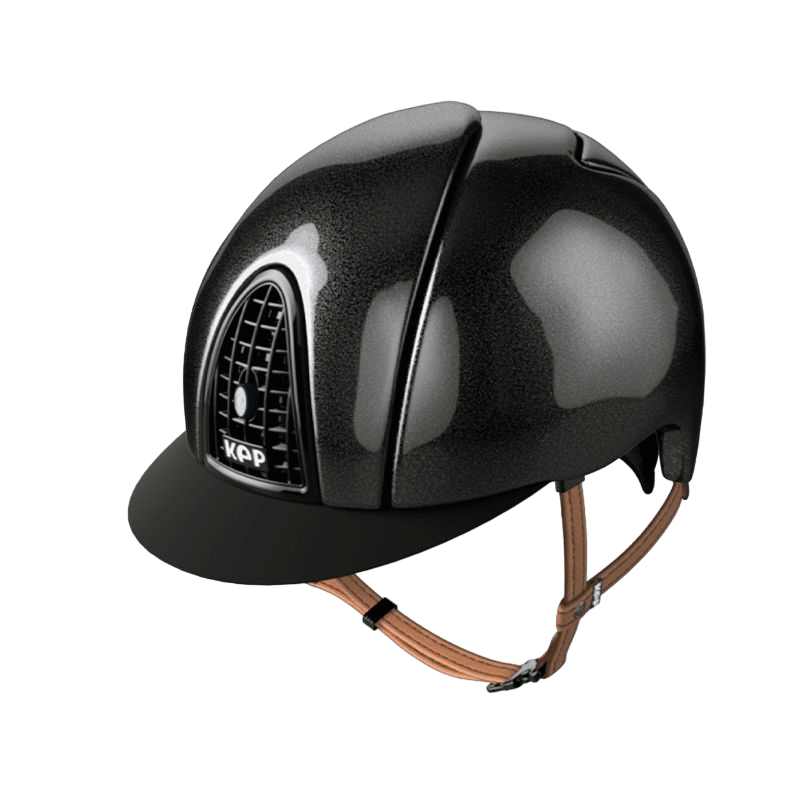KEP - Cromo Shine Black Riding Helmet Standard Visor Beige Chin Strap | - Ohlala