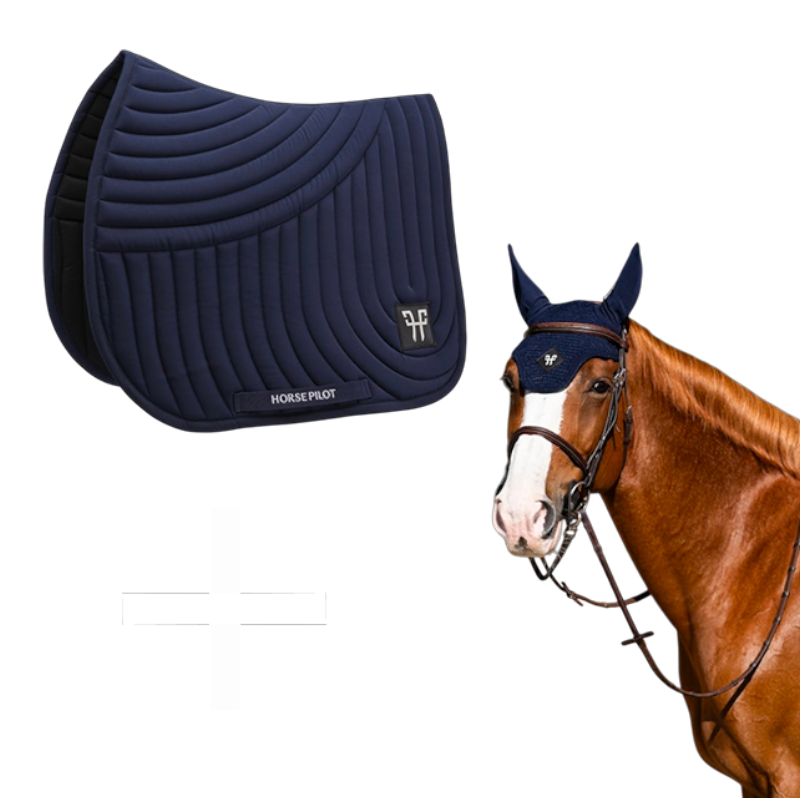 Horse Pilot - Ergonomic saddle pad and ear bonnet set for horses navy | - Ohlala