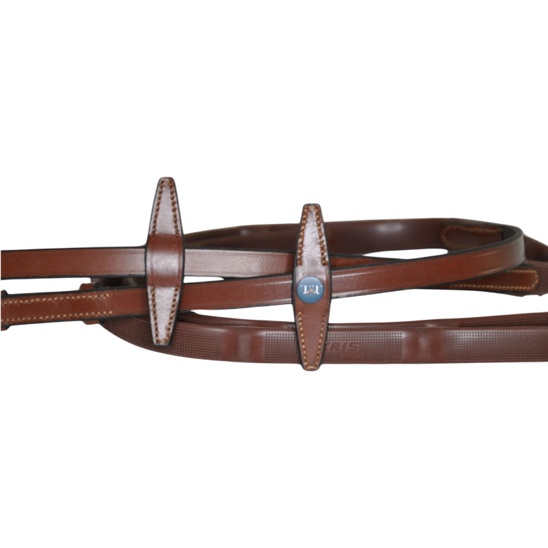 TdeT - Rênes en caoutchouc micro-picots avec arrêtoirs intégrés tabac | - Ohlala