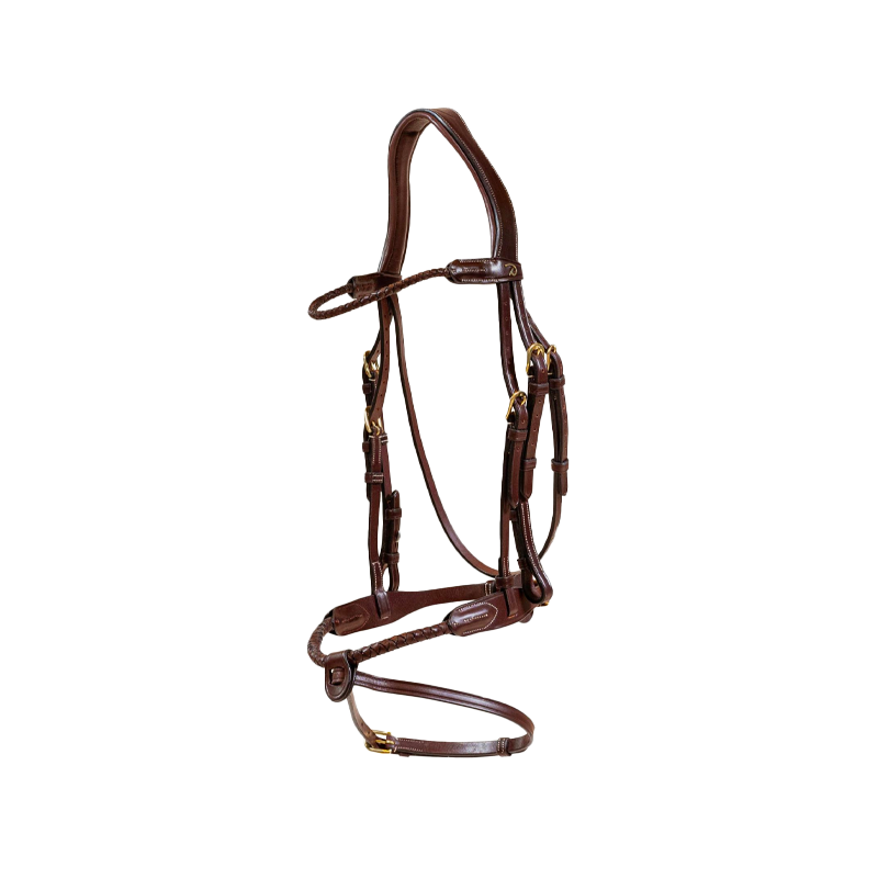 Dyon - Bridle with braided noseband removable curb chain brown leather | - Ohlala