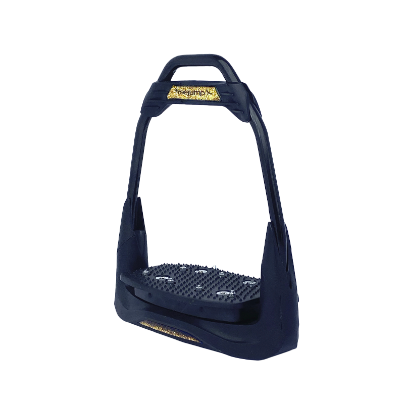 Freejump - Étriers Air's Full black vlakke vloer / recht oog / gold Dressage édition | - Ohlala