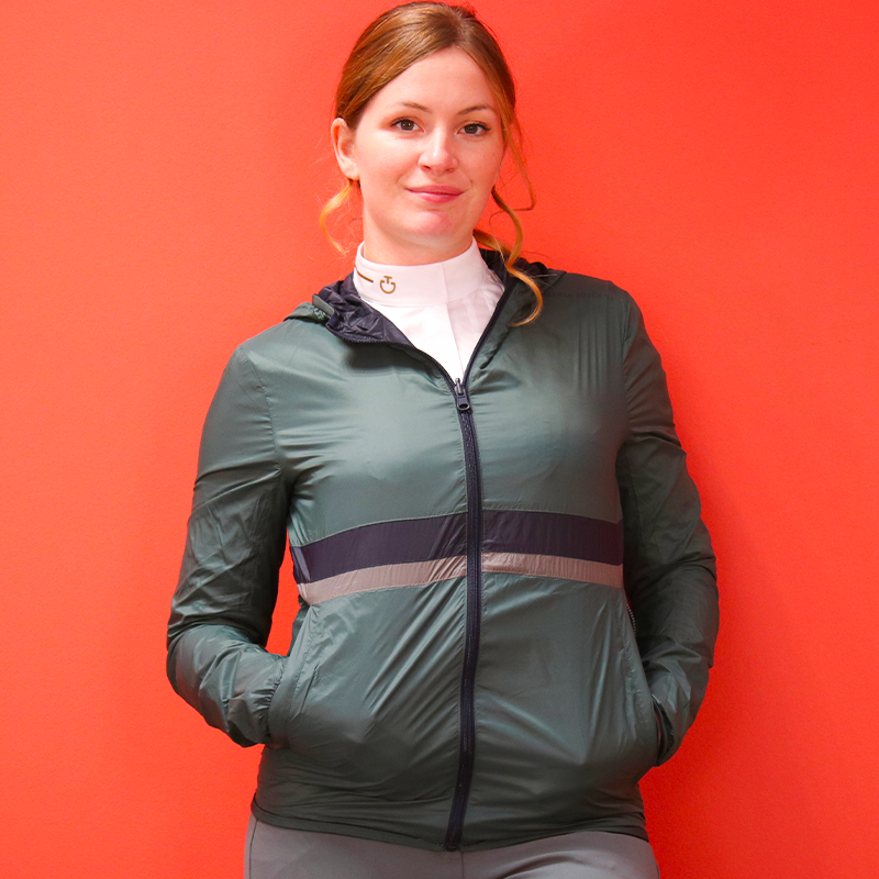 Cavalleria Toscana - Giacca con cappuccio donna leggera e reversibile blu navy/verde | - Ohlala