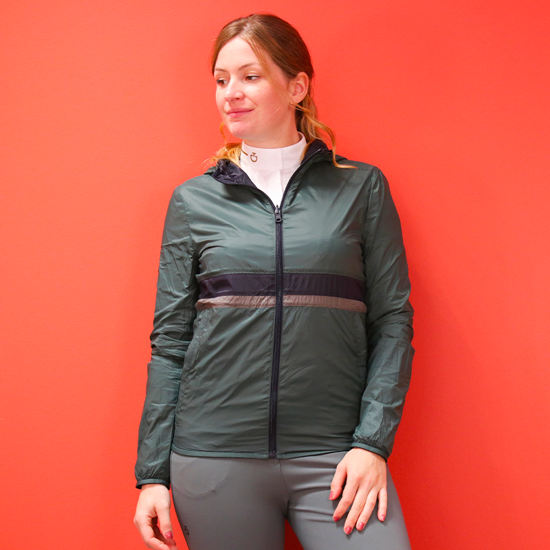 Cavalleria Toscana - Giacca con cappuccio donna leggera e reversibile blu navy/verde | - Ohlala