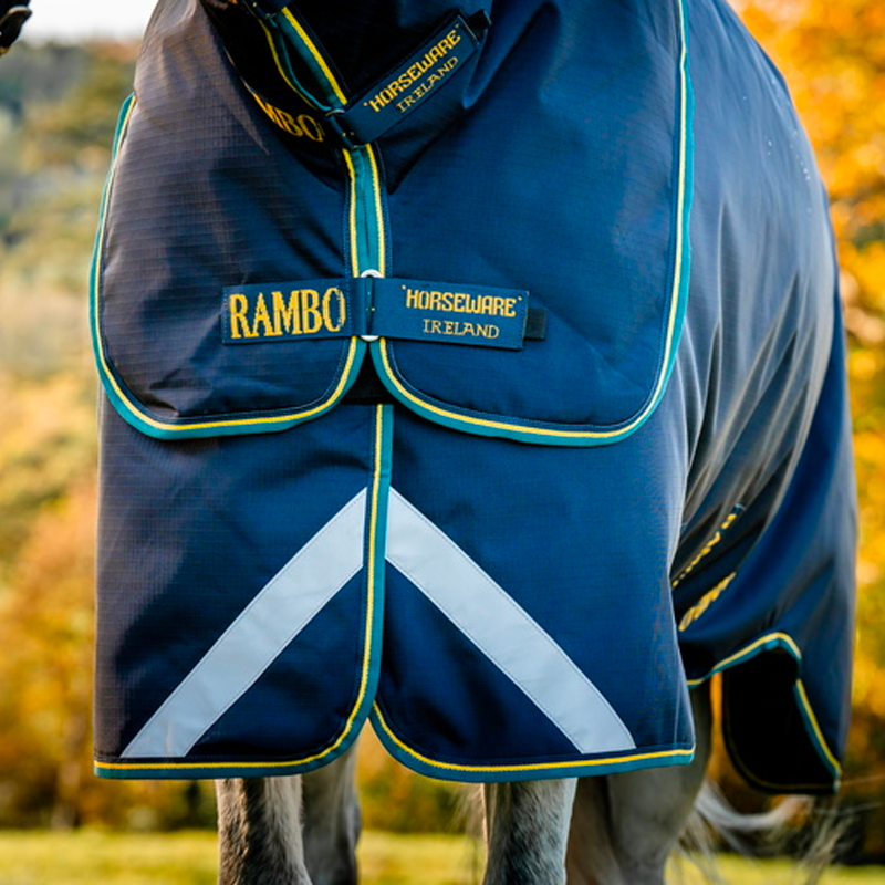 Horseware - Derka zewnętrzna Rambo Duo Force 2.0 granatowa/złota/morska 100g + 300g | - Ohlala