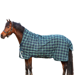 Horseware - Couverture d'extérieur Rhino Wug encolure montante marine/ vert à carreaux 100g | - Ohlala