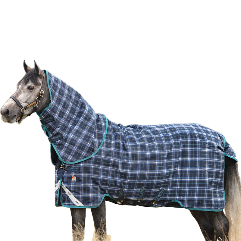 Horseware - Rhino Plus Vari Layer Outdoor Rug with Navy Check/Teal Neck Cover 250g | - Ohlala