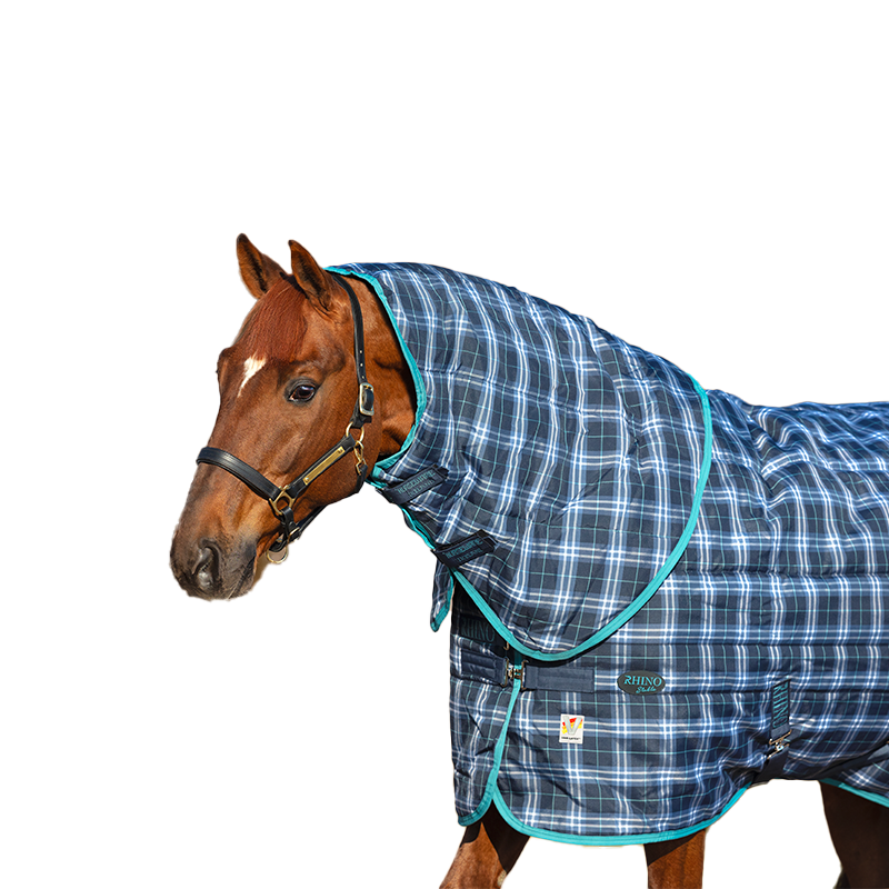 Horseware - Rhino Plus Vari Layer Turnout Rug with Neck Cover navy check/indigo 450g | - Ohlala