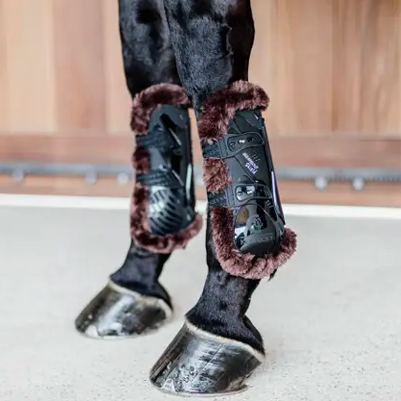 Kentucky Horsewear - Polainas abiertas de borrego vegano marrón Bamboo Elástico negro | - Ohlala