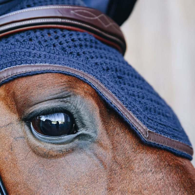 Kentucky Horsewear - Wellington leren vliegenkapje marineblauw | - Ohlala