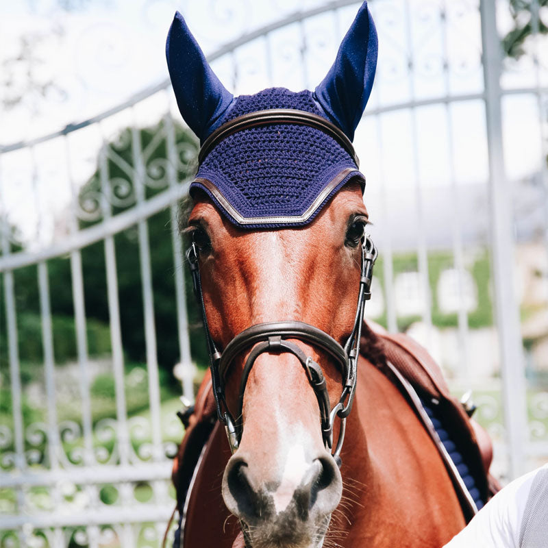 Kentucky Horsewear - Wellington leren vliegenkapje marineblauw | - Ohlala