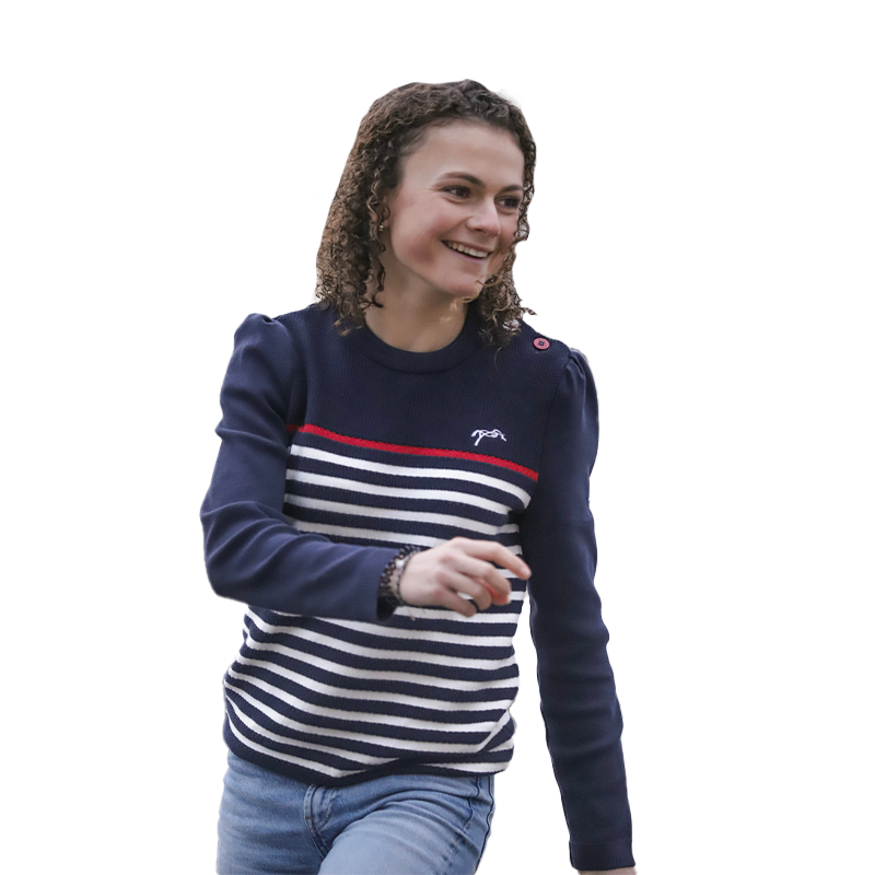 Pénélope Store - Women's long sleeve sweater Maelle navy / ecru / red | - Ohlala