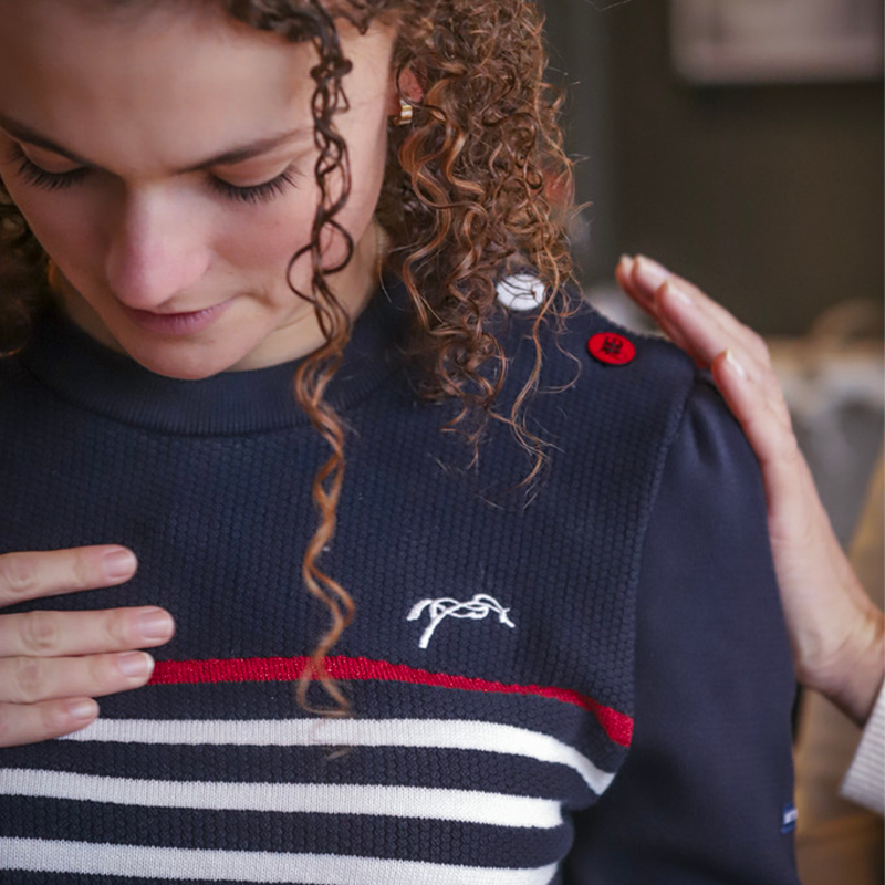 Pénélope Store - Dames trui lange mouwen Maelle marine / ecru / rood | - Ohlala