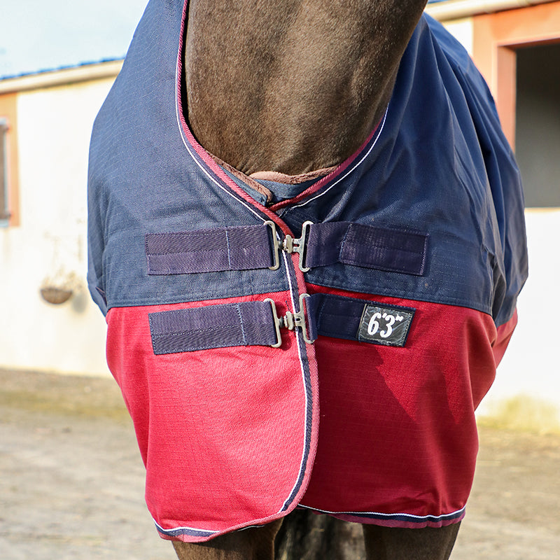 Equithème - Tyrex 1200D high neck 0g turnout rug navy/burgundy | - Ohlala
