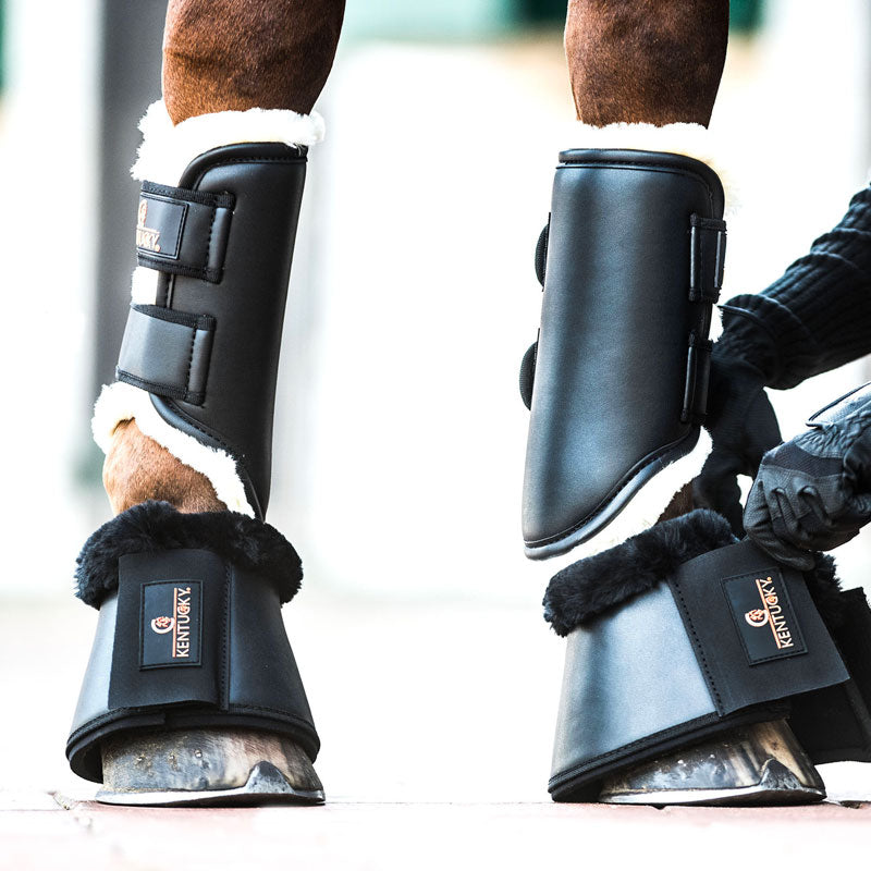 Kentucky Horsewear - Polainas de campo Turn Out cuero delanteras negro | - Ohlala