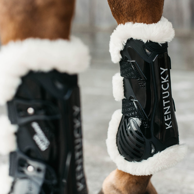 Kentucky Horsewear - Open Front Boots Velcro Vegan Sheepskin Black | - Ohlala
