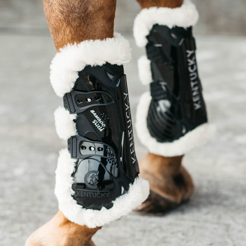 Kentucky Horsewear - Polainas abiertas con velcro borreguito vegan negro | - Ohlala