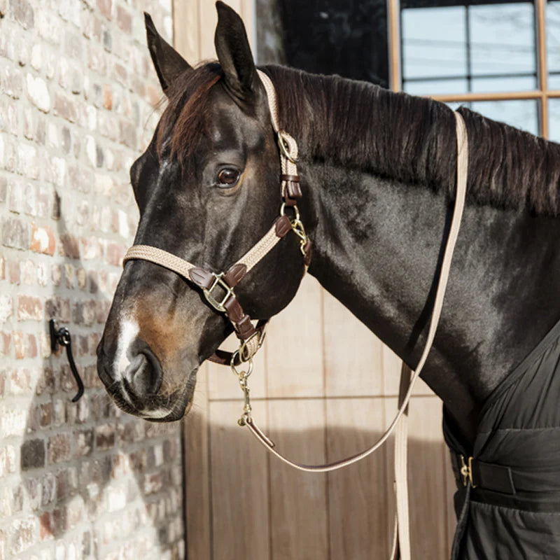 Kentucky Horsewear - Gevlochten nylon longeerlijn beige | - Ohlala