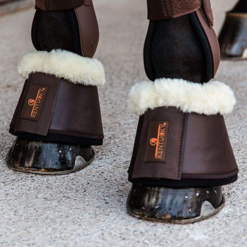 Kentucky Horsewear - Ochraniacze dla koni skóra i baranek brązowy/naturalny | - Ohlala