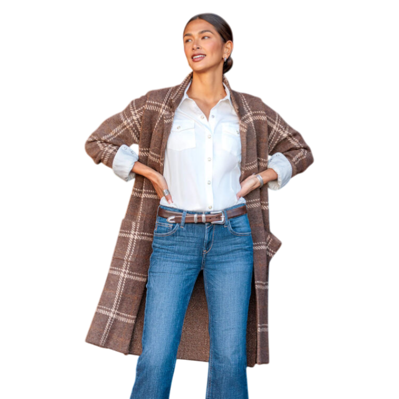 Ariat - Cardigan long femme Ballston sorrel horse plaid | - Ohlala
