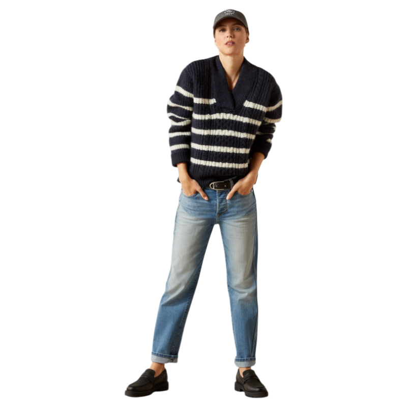 Ariat - Damen V-Ausschnitt Pullover Arley navy cream stripe | - Ohlala