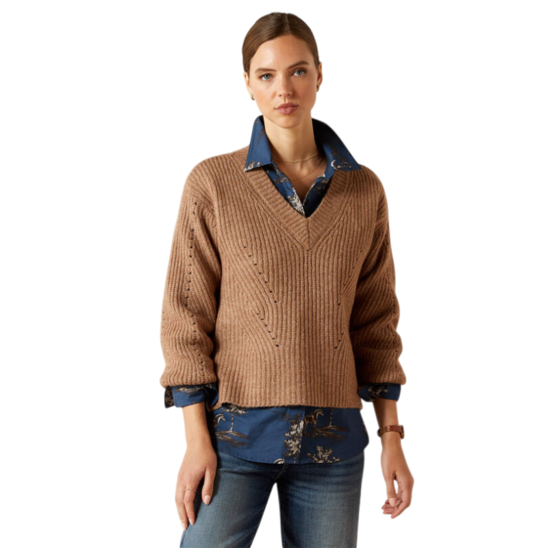 Ariat - Pull col V femme Blaydon woodsmoke heather | - Ohlala