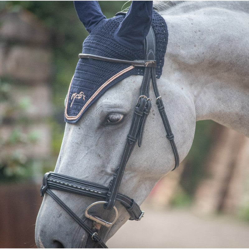 Pénélope - Bonnet point sellier fly coton marine/ rose gold